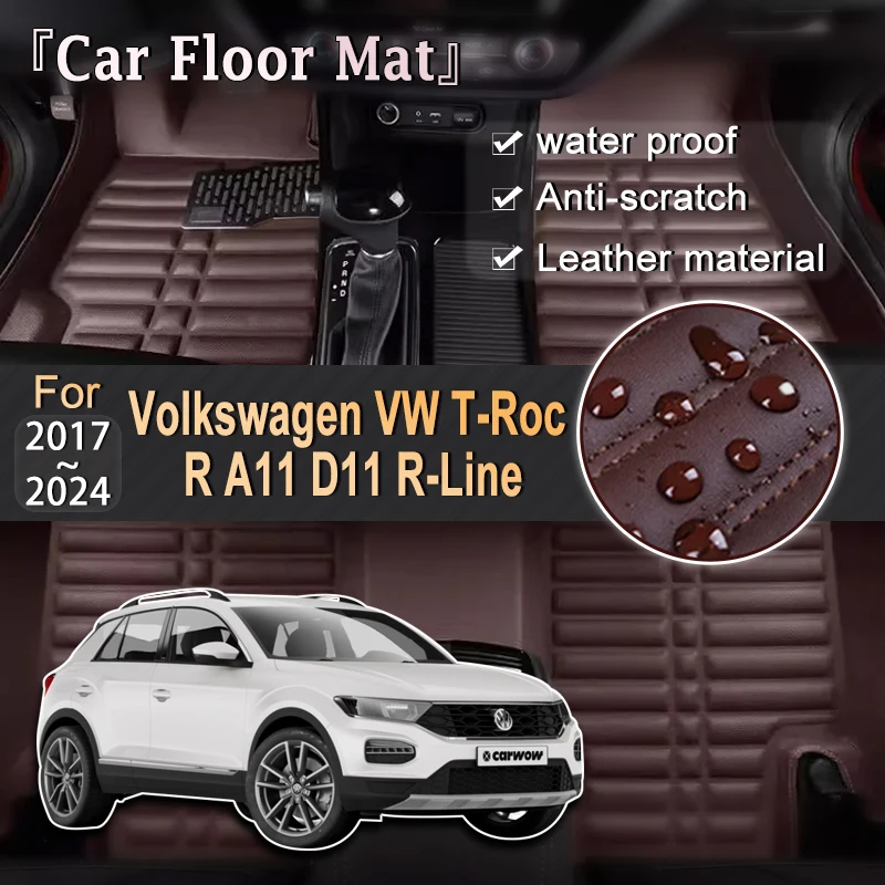 Кожаные автомобильные коврики с левым рулем для Volkswagen VW T-Roc R A11 D11 R-Line 2017 ~ 2024 2022