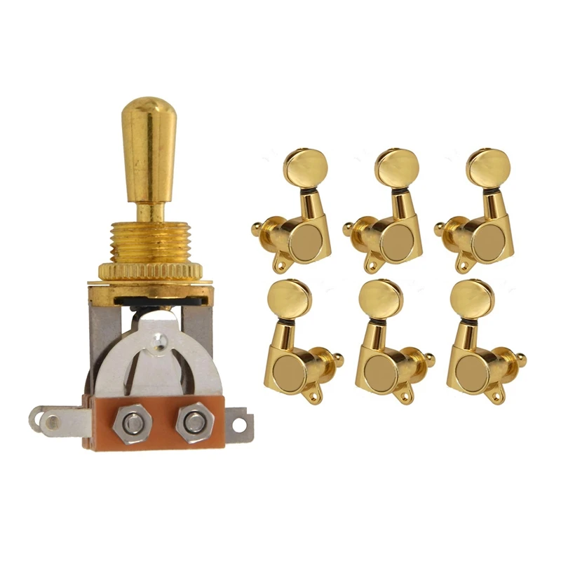 

2 Set Accessories: 1Set Electric Guitar 3 Way Toggle Switch Pickup Selector Switch & 1Set Guitar String Tuning Key Pegs
