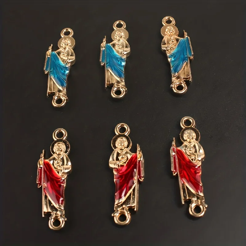 6 шт. Позолоченные 3D двусторонние эмалевые соединители в стиле католического