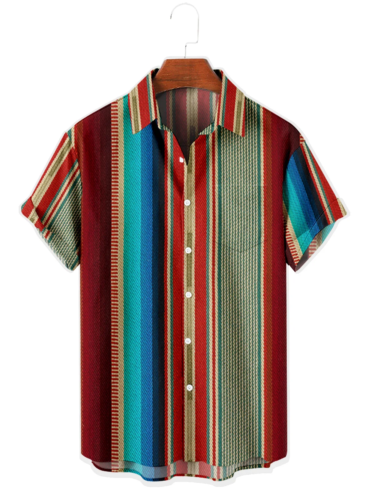 

2022 Men's Short Sleeve Lapel Shirt Large Size Striped Simple 21 3D Printing Men's Shirt with Pockets