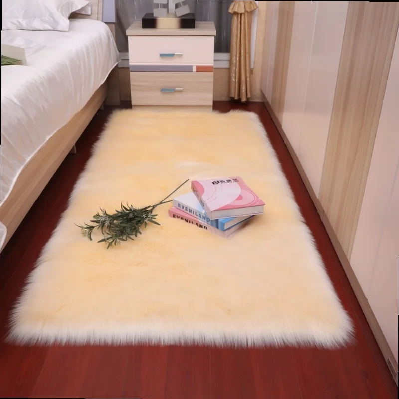 

Promotion New Plush Soft Sheepskin Bedroom Carpet Imitation Wool Pad Long Hair Bedside Mat Red Room Sofa Cushion Fur White