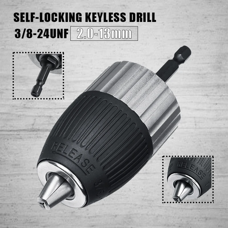 1.5-13mm Electric Drill Chuck 3/8-24UNF Self-locking Keyless Driver Tool Impact Hex Shank Adapter For Impact Wrench Conversion