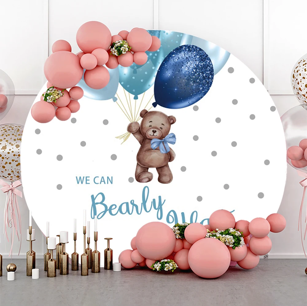 

Laeacco медведь детский душ Bakcdrop мы можем жемчужинами Синий воздушный шар Тедди Медведь Детский день рождения индивидуальный фон для фотосъем...