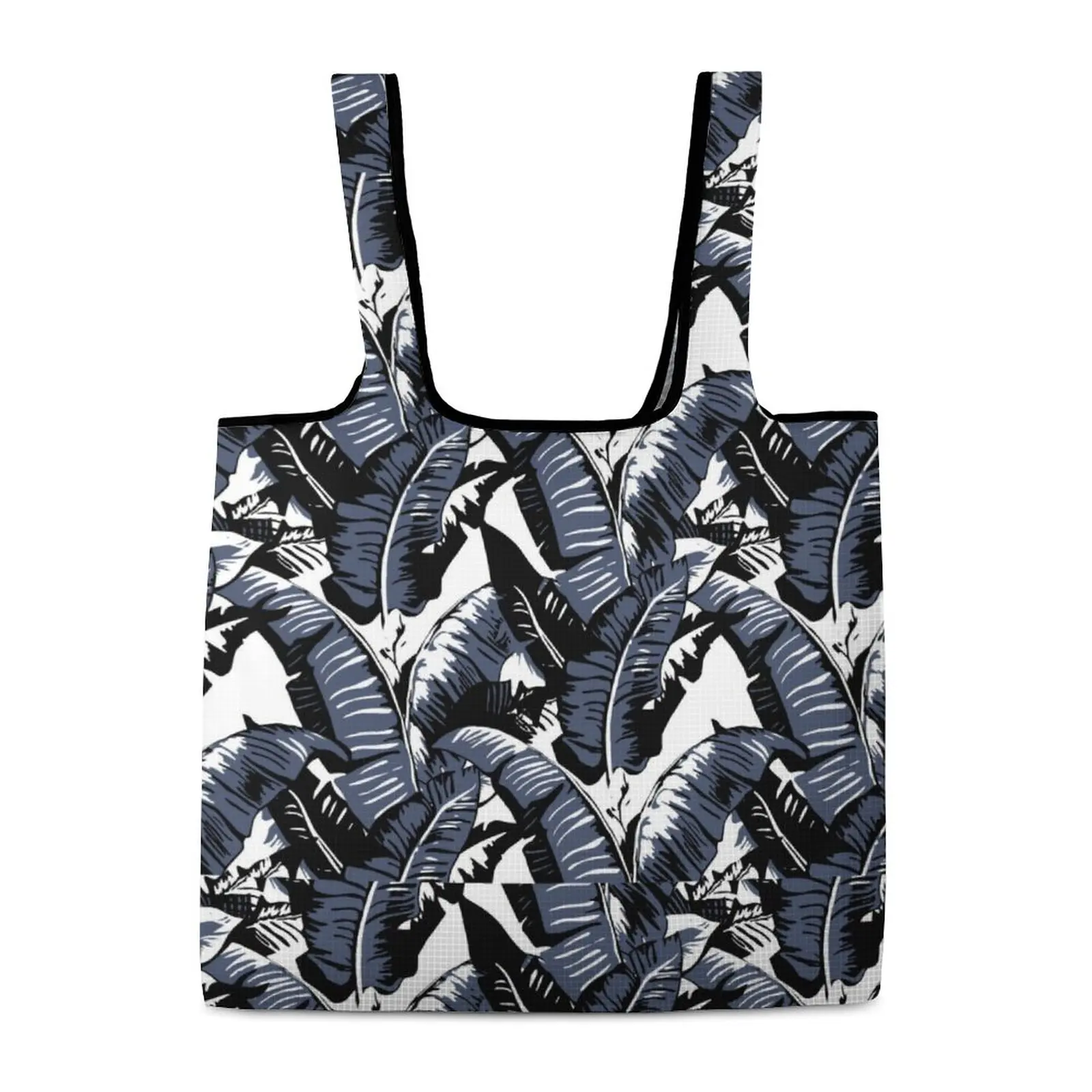 Customized Patterns Folding Shopping Tote Bag Black Totes Bag Zipperless Lightweight Bag Reusable Shopping Beach Bag