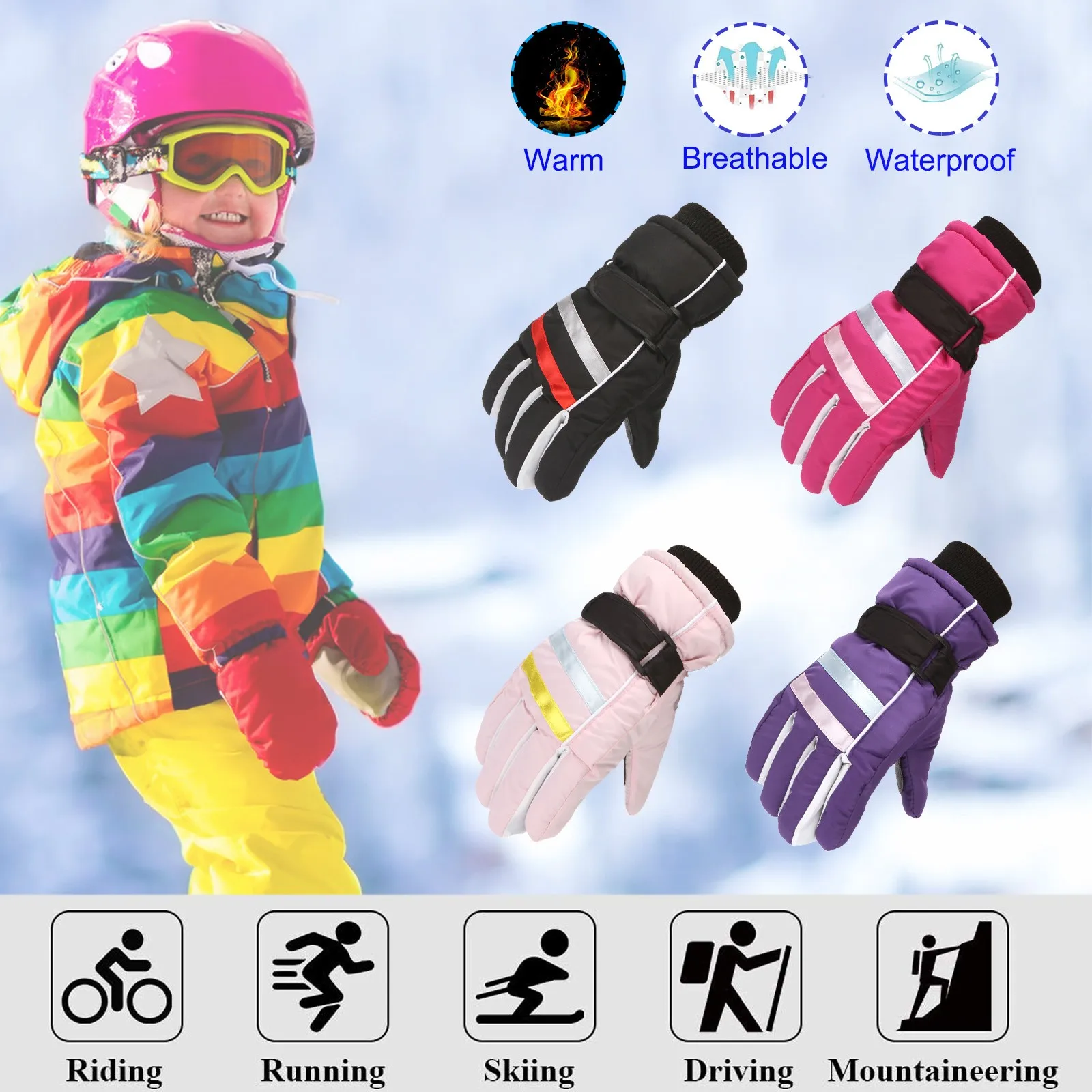 

Winter Kids Ski Gloves Outdoor Sports Gloves Boys Girls Snow Skating Snowboarding Windproof Warm Ski Gloves For 7-12 Years Old
