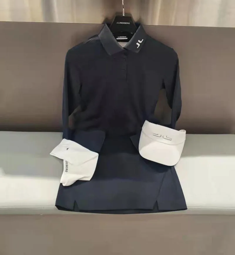 2023 Korean Golf Women's Lapel Long Sleeve T-shirt Short Skirt Suit Tennis Badminton Anti-walking Pant Skirt Spring And Autumn