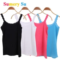 2 pcslot sexy soft cotton tank tops women solid sleeveless lace vest hot camisole slim vest top cropped charming ladies