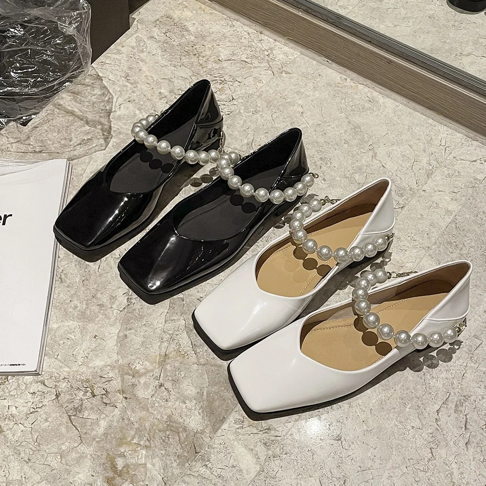

Flats 2022 New Patent Janes Cowhide Leather Upper Mary Jane Shoes for Women Dress Party Prom