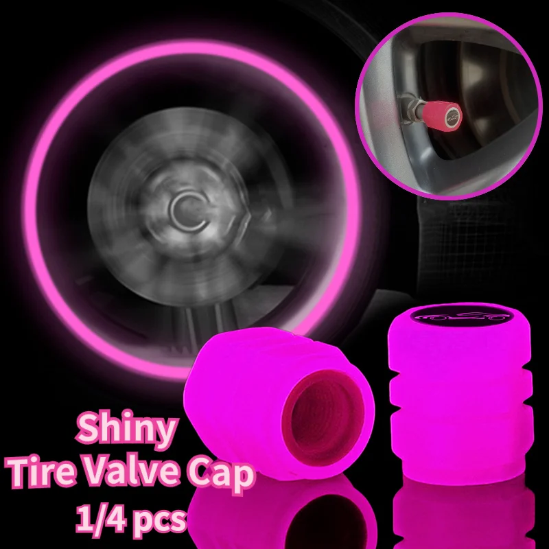

1/4pcs Universal Car Luminous Valve Cap with Split Car Logo Motorbike Wheel Tire Valves Caps Fluorescent Pink Car Accessories