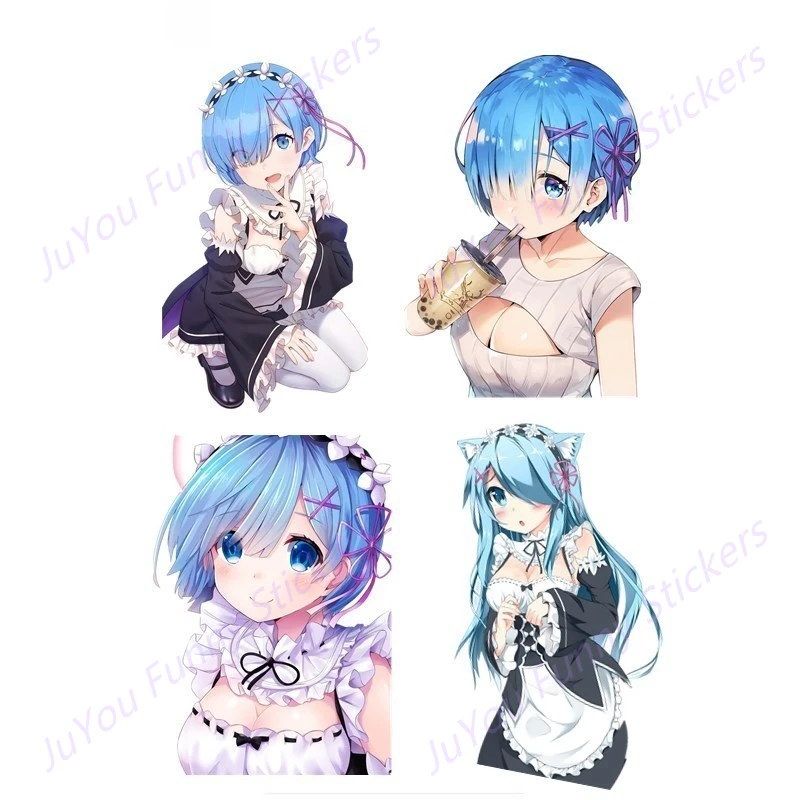 

Забавные наклейки FUYOOHI внешние аксессуары Аниме синие волосы девочка Re Zero Rem автомобильные наклейки для Mercedes Macbook водонепроницаемые наклейк...