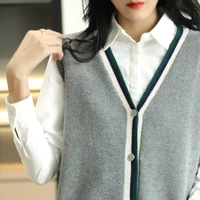 v neck knitted cardigan vest womens 2022 spring new korean version loose and thin vest sleeveless top