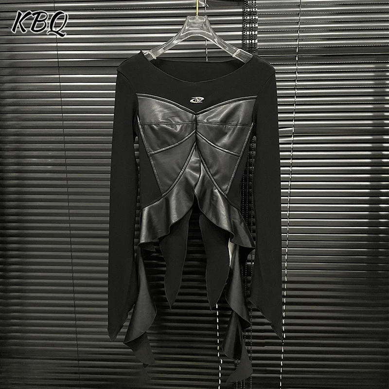 KBQ Новая однотонная кожаная футболка для похудения с бантом женщин рубашки