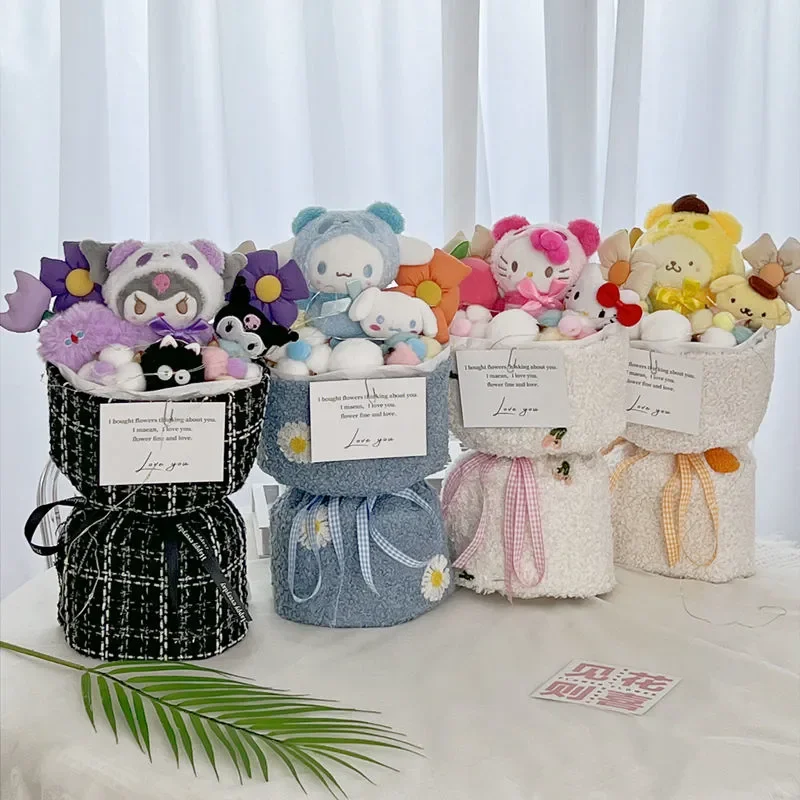 Sanrio Kawaii Cartoon Doll Bouquet Kuromi, Cinnamoroll, My Melody,  Pompompurin, & Hello Kitty - Kuru Store
