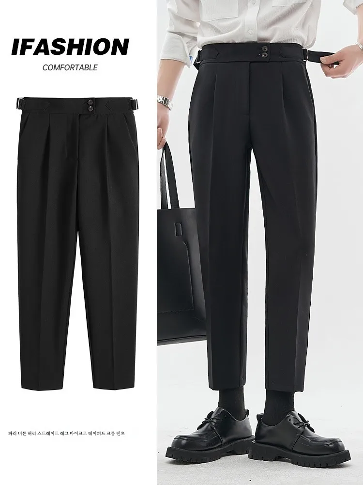 Неаполь Костюмные брюки Летние Мужские Ins Модные повседневные свободные прямые
