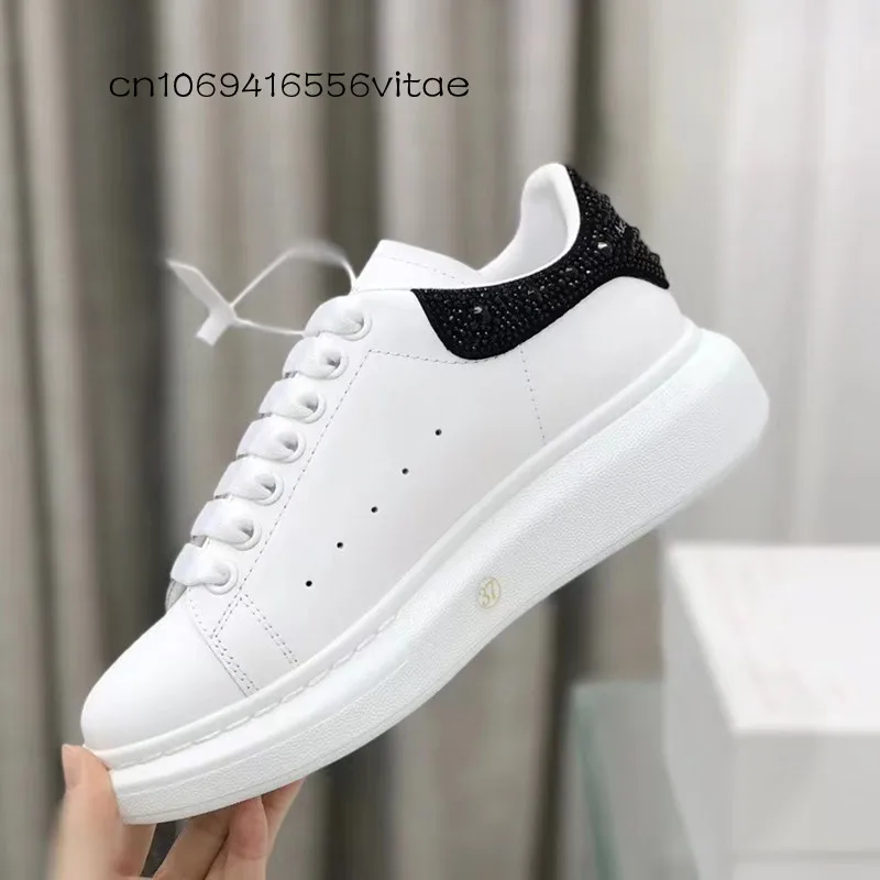 

Women's flash drill tail thick soled lace up sneakers Classic leather men's vintage shoes Luxury design leather casual sneakers