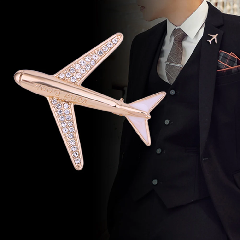 

Korean High-grade Crystal Airplane Brooch Pin Rhinestone Aircraft Lapel Pins And Brooches Mens Suit Collar Needle Accessories
