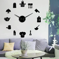 creative kitchen tools diy 3d wall clcok sticker with mute quartz clock movement teapot creative indoor decoration art clockwork