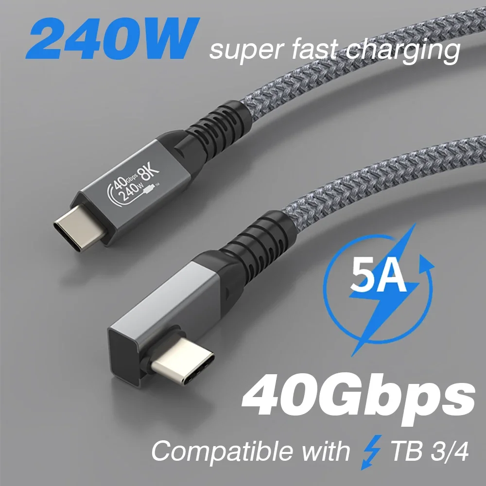Фото Thunderbolt USB 4 Угловой кабель 90 градусов 40 Гбит/с USB4 Локоть типа C Thunderbolt3 4 Кабель передачи данных USB C PD240W Быстрая зарядка №2