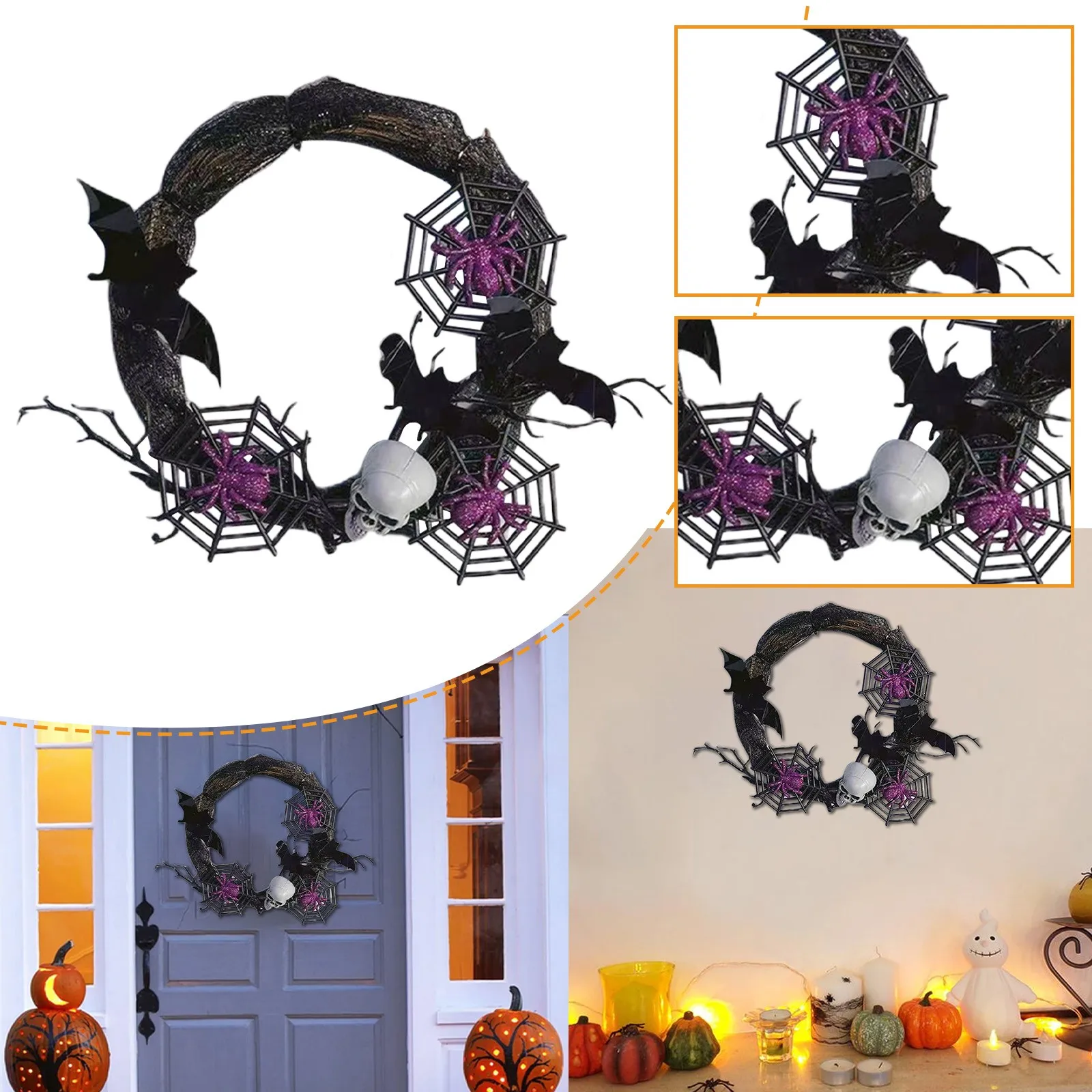 

18 Inch Wreath Christmas Halloween Garland Door Decorations Party Home Decorations Front Door Garland Wall Decor