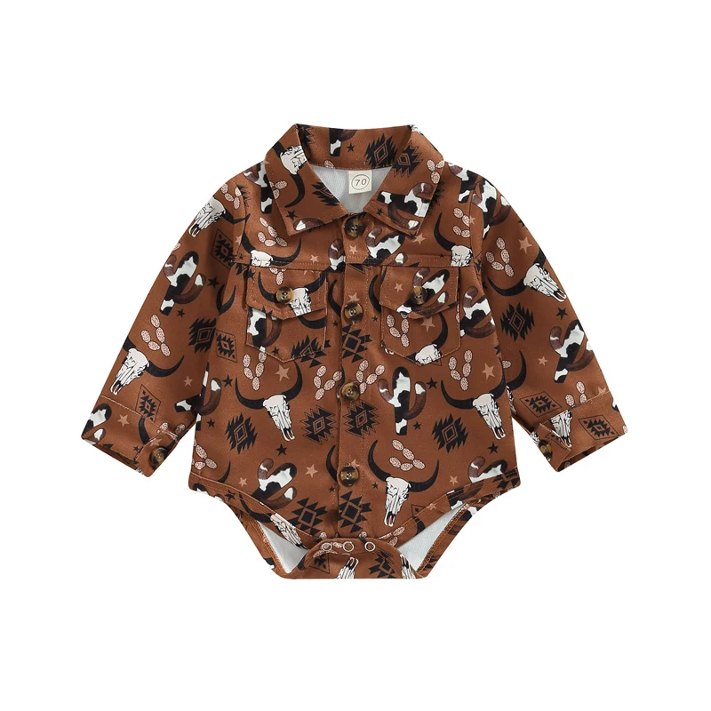 

Комбинезон для маленьких девочек и мальчиков SUNSIOM с длинным рукавом и отложным воротником, боди с коровьим принтом и пуговицами, Весенняя и осенняя одежда для ежедневного использования