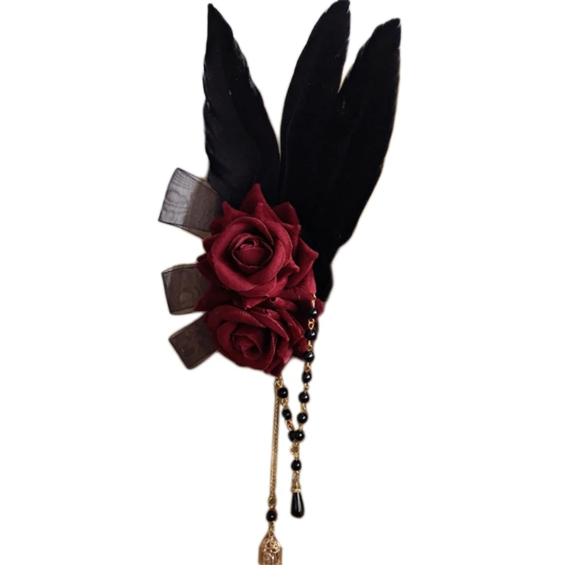 Заколка для волос с большим бантом и перьями X4YC |