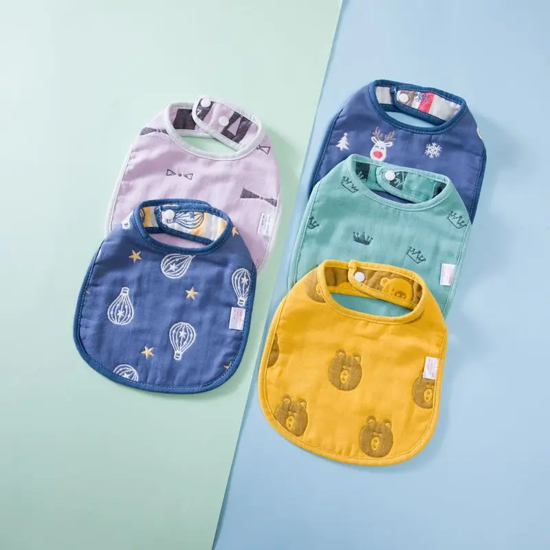 

Mosengkw New Baby Bib Summer Thin Saliva Towel Cotton Hidden Buckle 6 Layers U-Shaped Baby Gauze Bib