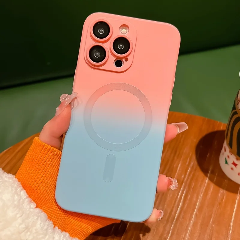 

2023 New Luxury Wireless Charge Matte Case For IPhone 14 13 12 11 Pro Max Plus Soft Magnetic Bumper Gradient Color Cover Sale