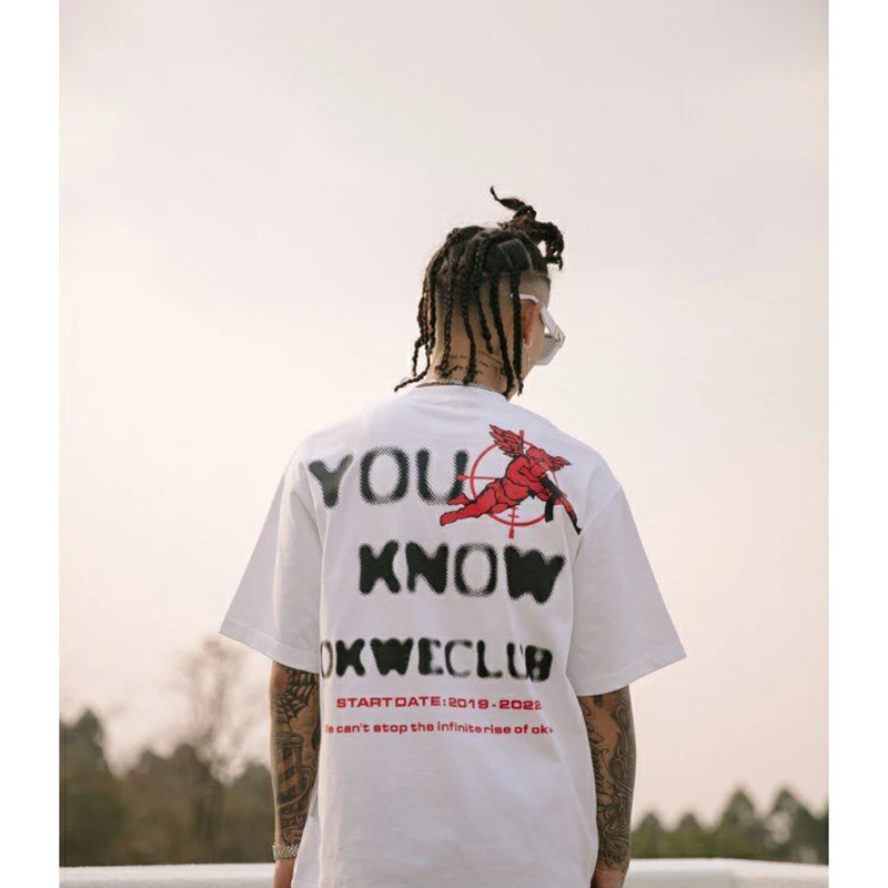 

Свободная футболка Y2K в американском уличном стиле Харадзюку с коротким рукавом, мужская летняя свободная футболка в стиле ретро