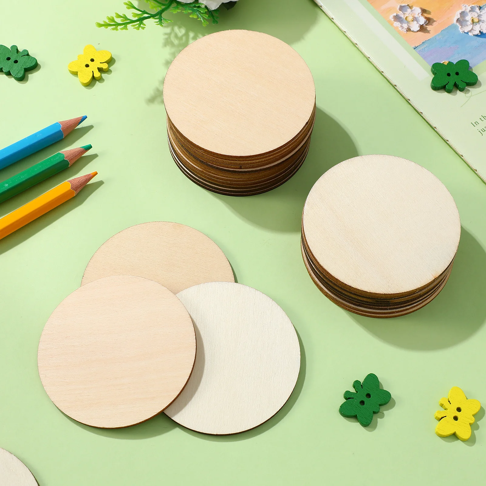 

100 Pcs Wood Chips Decorations Home Wooden Ornaments Mezzanine Discs Unfinished