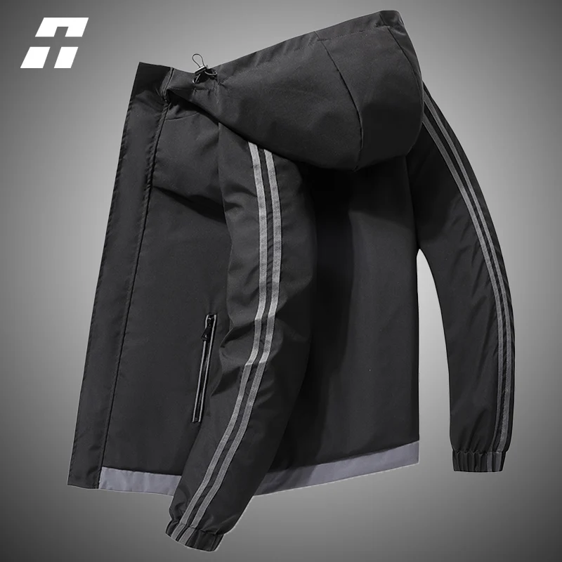 Ветровка мужская в Корейском стиле модная повседневная куртка полоску на молнии