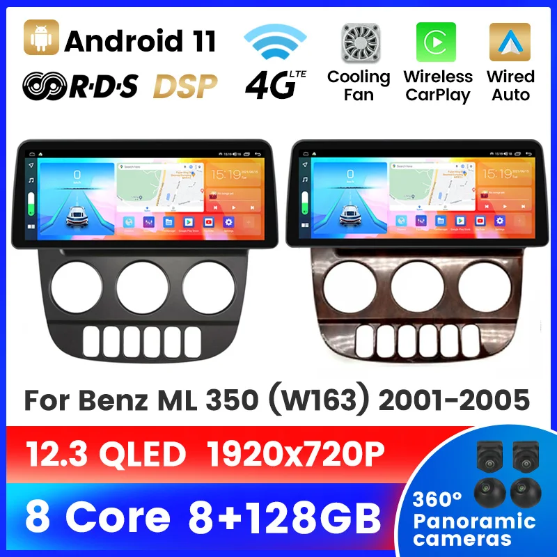 

Автомобильное радио QLED 12,3 дюйма, GPS-навигация, стерео для Benz ML 350 M-Class (W163) 2001 2002 2003 2004 Carplay BT RDS DSP 4G