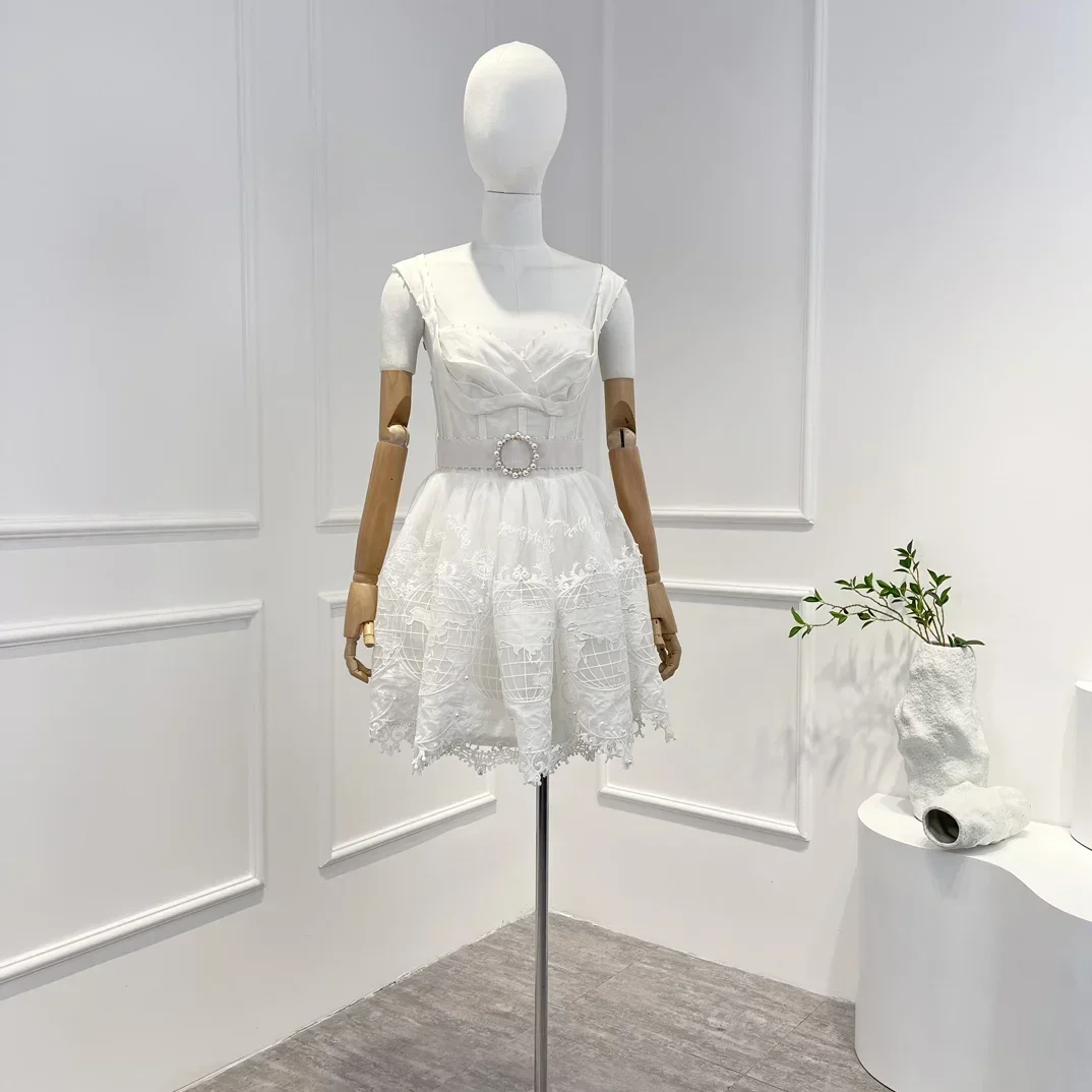 

2023 New women Deep V-neck White Mini Strap Dress