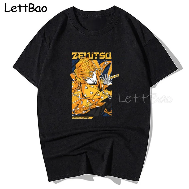 

Футболка Zenitsu Agatsuma мужская с рисунком аниме, 100% хлопок