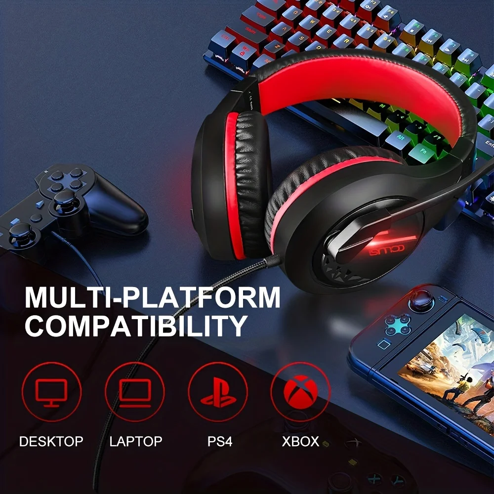 

COLUSI C100 In- Line Volume Control Stereo Gaming Headset With Noise Isolaing Mic,Red LED Light,Over Ears Soft Menory Earmuffs