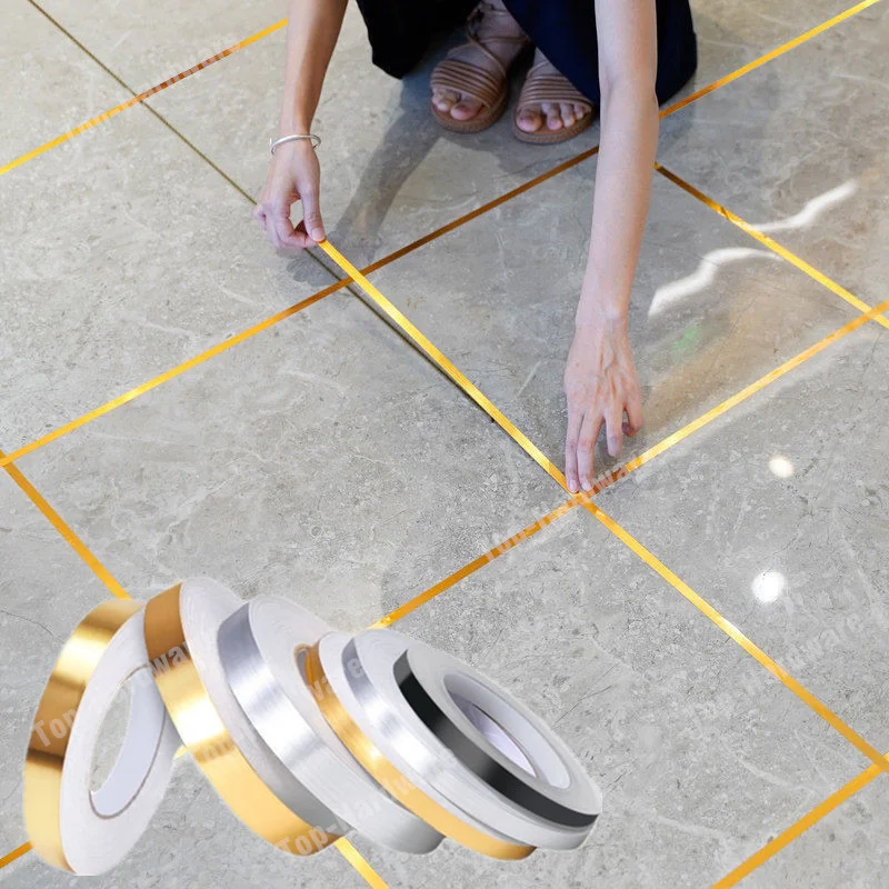 

50m/Roll Brushed Gold Silver Floor Edging Waterproof Seam Wall Stickers Wall Gap Ceiling Home Decoration Self-adhesive Tile Tape