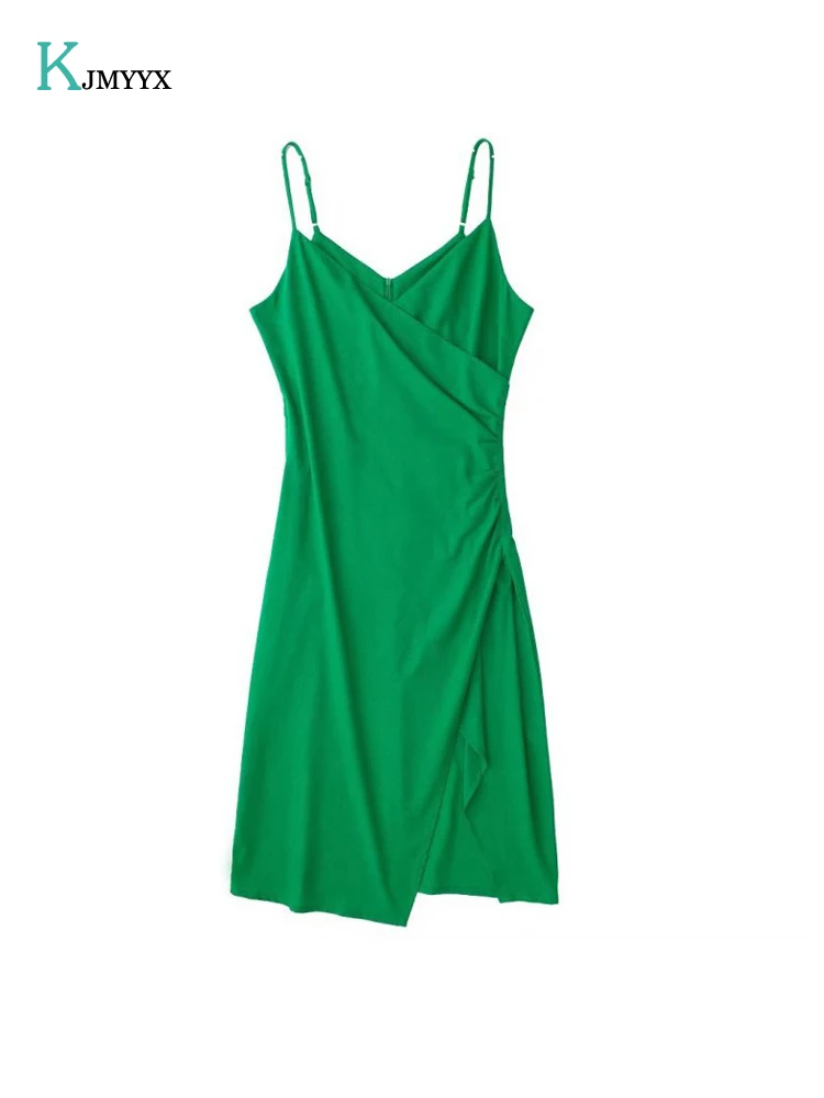 

Женское модное зеленое платье на бретельках, облегающее атласное плиссированное платье миди без рукавов, лето 2022