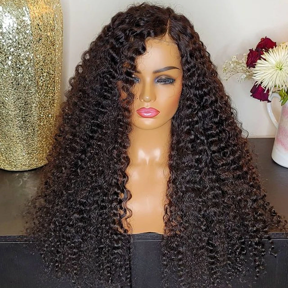 

Natural Black Soft 26inch Long 180% Density Kinky Curly Glueless Lace Frontal Wig For Women Babyhair Pre Plucked Daily Cosplay