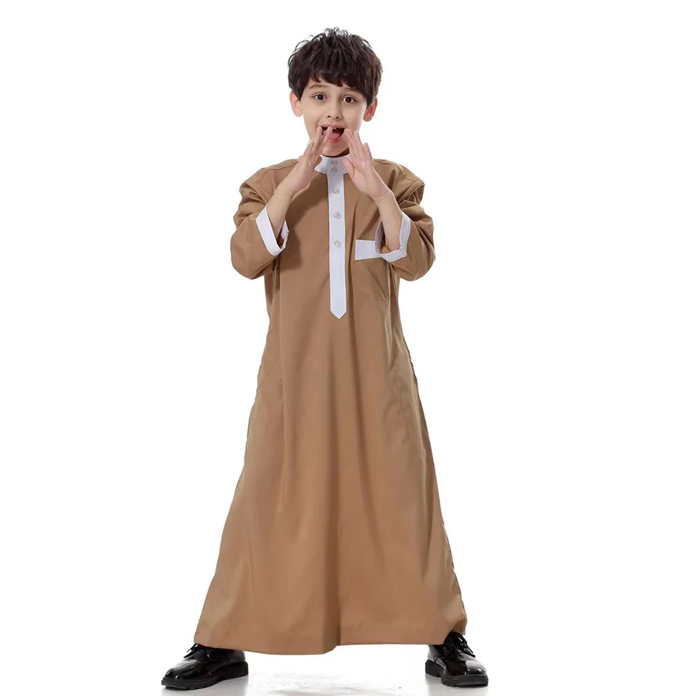 New Muslim Children's Robes Solid Colors Boys' National Costumes Long Sleeves Arab Travel Clothes For Ethnic Minorities Abaya