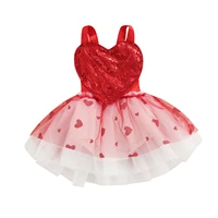 infant baby girls clothing valentines day bodysuit dress suspender sequin love heart open back jumpsuit with layered tutu mesh