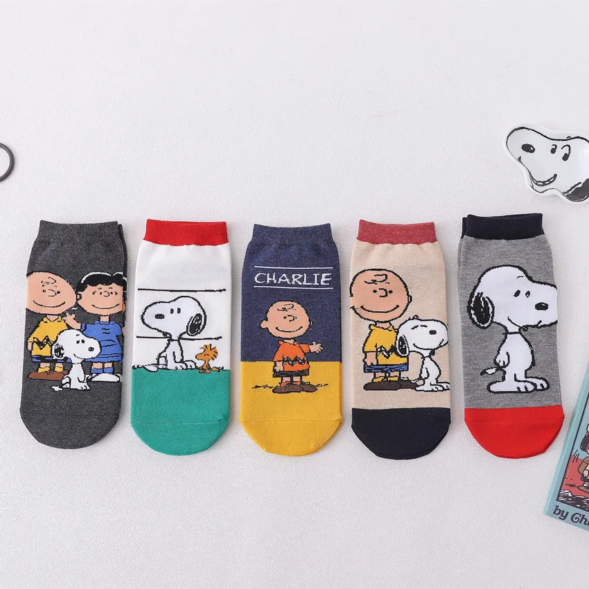5 пар хлопковых носков Snoopy женские короткие носки с героями мультфильмов милые