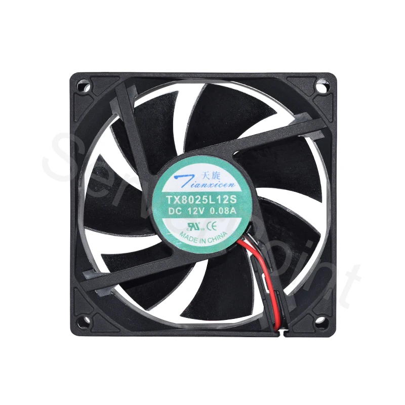 Рабочий тихий вентилятор TX8025L12S, постоянный ток 12 В, 8025 А, 8 см, 80*80*25 мм, 2 провода