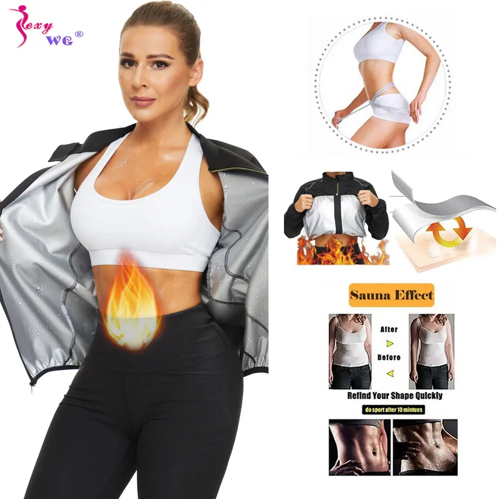SEXYWG Sauna Jacket for Women Sweat Slimming Top Weight Loss Long Sleeve Fitness Suit Ladies Zipper Body Shaper Workout Sport