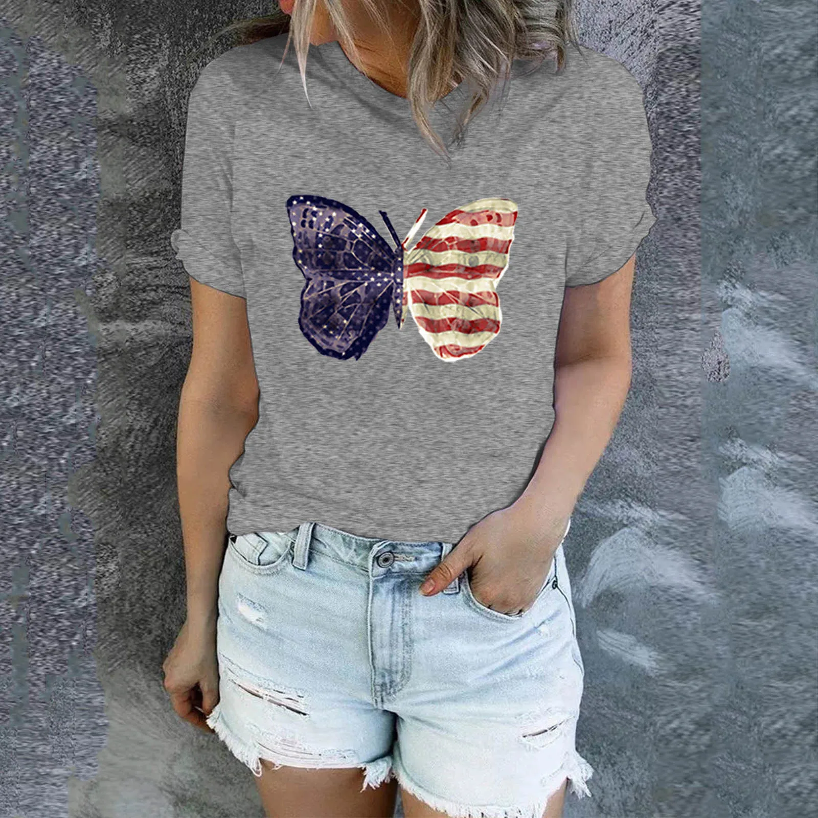 

Fashion Women Day Printed Shirt Sleeve Independence American Top T Casual Flag Short Women's T-Shirts Spandex T Shirts
