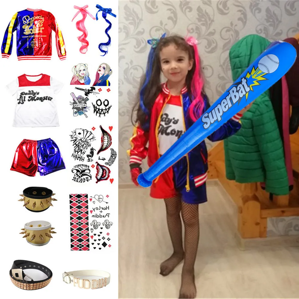 

Halloween Carnival Kids Girls Harley Costumes Cosplay Quinn Monster Jacket Pants T-Shirt Sets Birthday Party Clothes