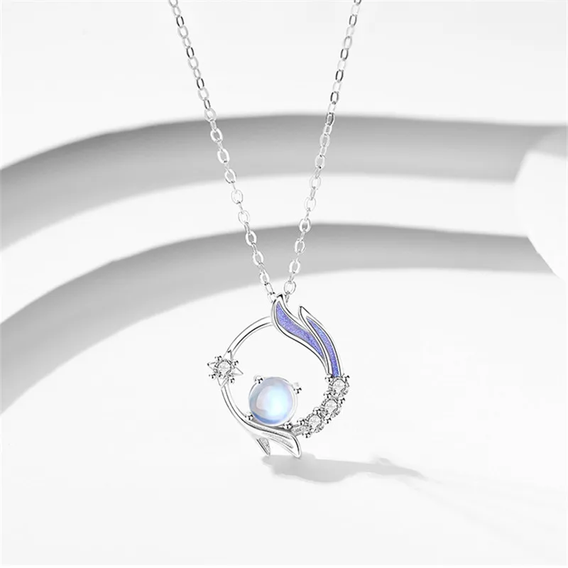 

925 Sterling Silver Clavicle Chain Moonstone Bead Flower Charm Pendent Choker Necklace For Women Girls Jewelry Gift dz477