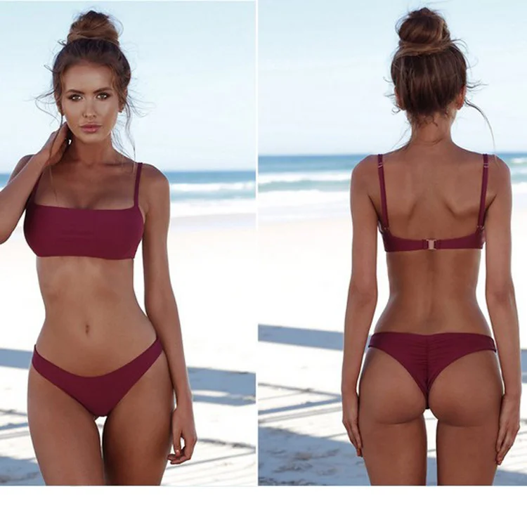 

2018 swimsuit sexy split sling solid Bikini Swimsuit