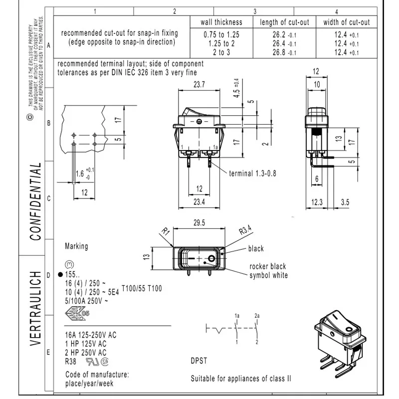1 шт./лот 100% оригинальный немецкий 4-контактный 2-скоростной изогнутый выключатель