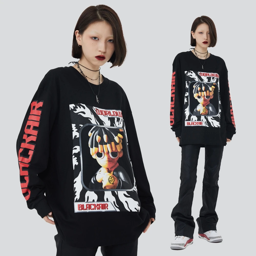 Уличная одежда 2022 черная футболка оверсайз в стиле хип-хоп с рисунком аниме