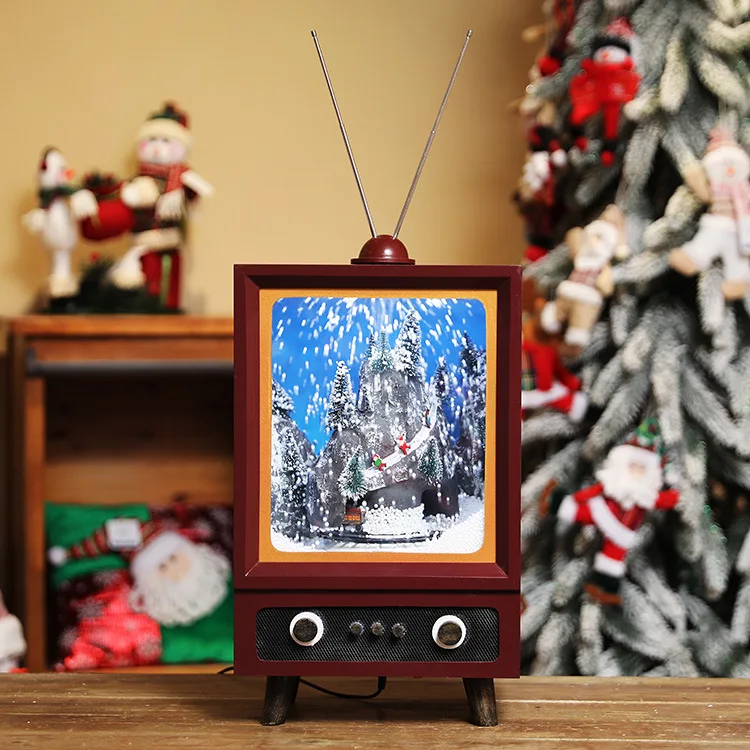 Рождественские украшения маленький ретро-телевизор снежный музыкальный набор