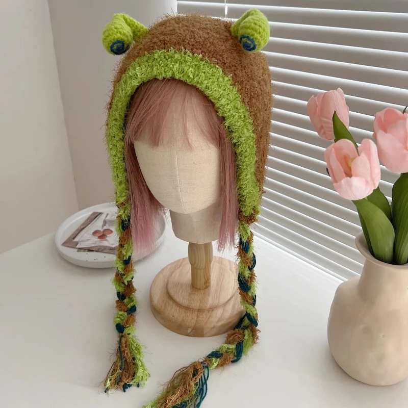 Осенне-зимняя смешная милая плюшевая шерстяная шапка с ушками для женщин